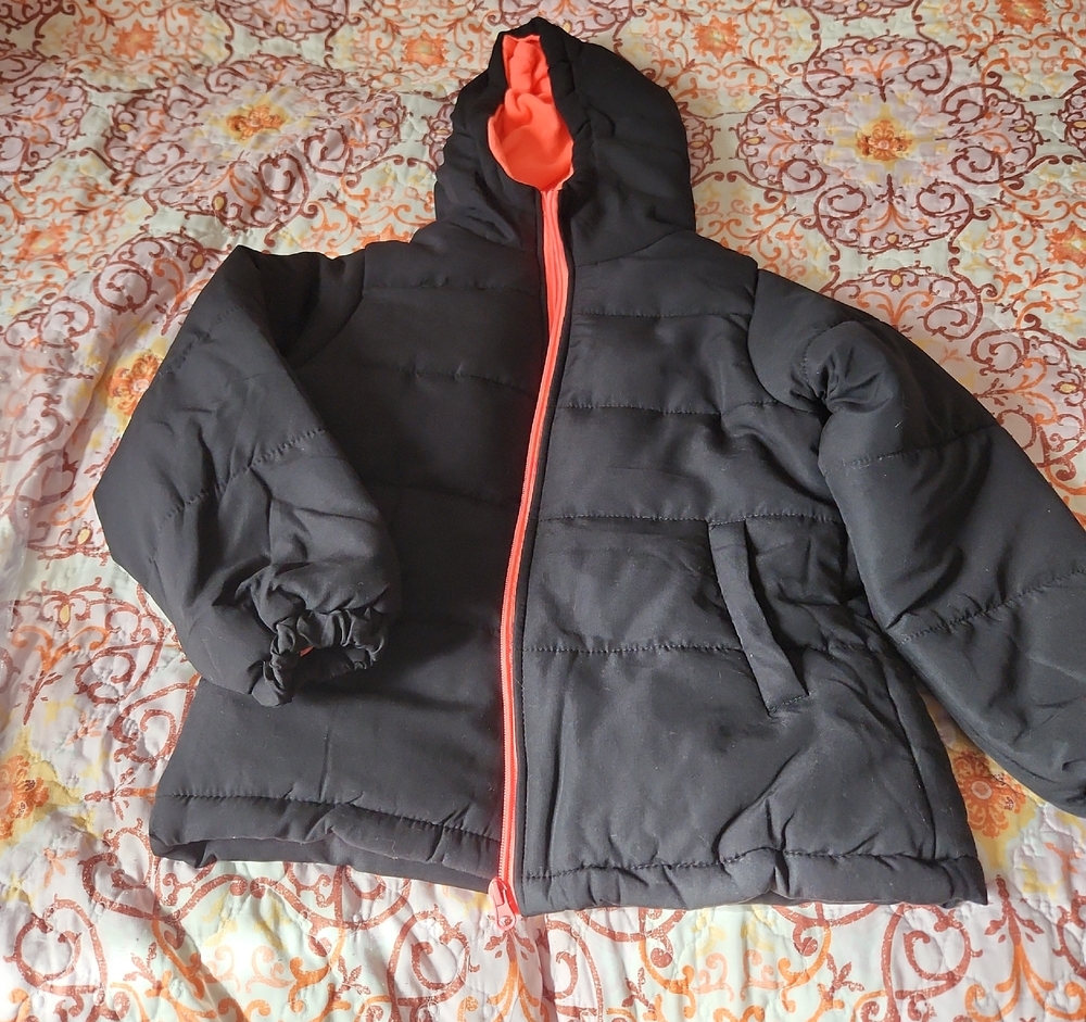 Kids Black and Orange Puffer Jacket